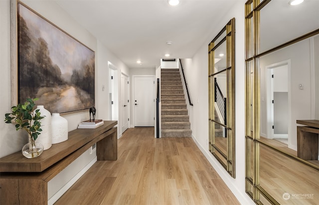 interior space with light hardwood / wood-style flooring