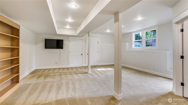 basement with light carpet