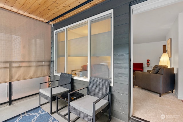 interior space featuring wooden ceiling