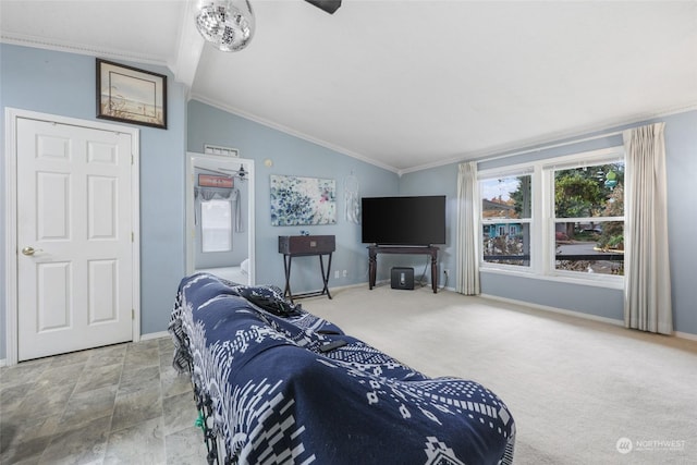 5250 College St SE Unit 18, Lacey, WA 98503 - living area featuring baseboards, lofted ceiling, and ornamental molding
