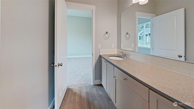 bathroom featuring wood-type flooring and vanity