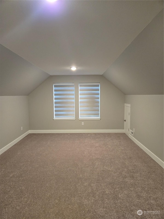 additional living space with lofted ceiling and carpet