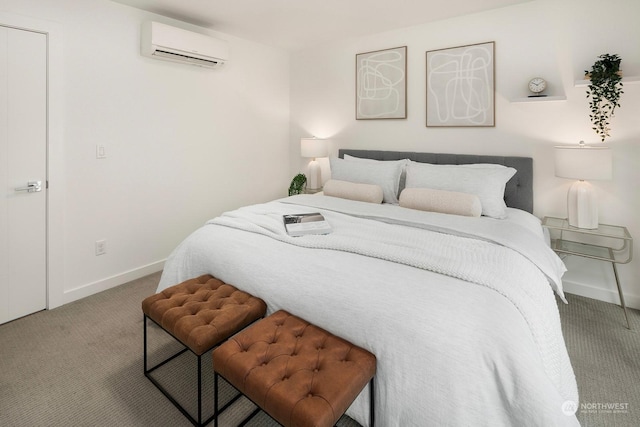 carpeted bedroom with a wall mounted air conditioner