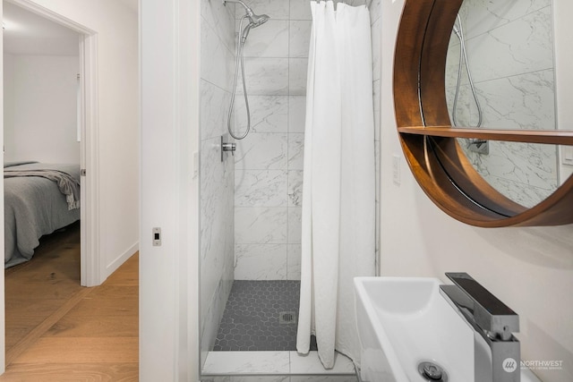 bathroom featuring a shower with curtain