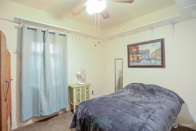 bedroom with carpet floors and ceiling fan