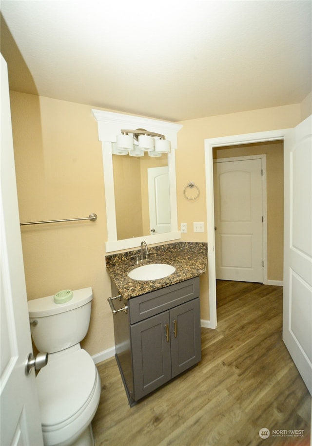 bathroom featuring vanity, toilet, and wood-type flooring