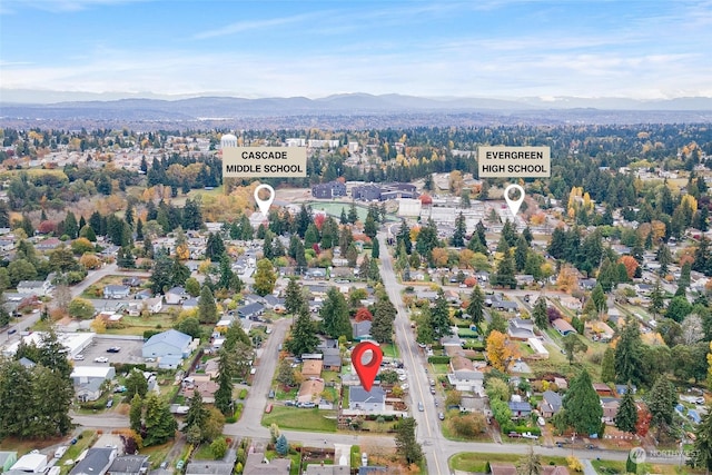 birds eye view of property with a mountain view