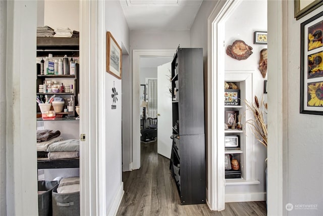 corridor with wood-type flooring