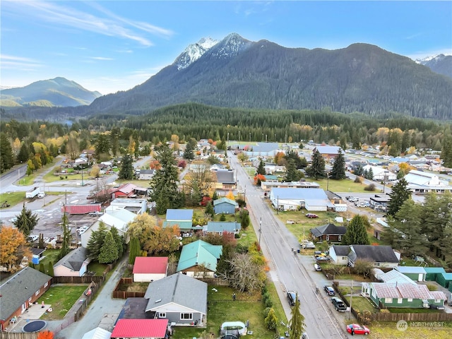 bird's eye view with a mountain view