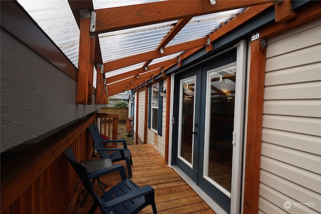 wooden deck with french doors