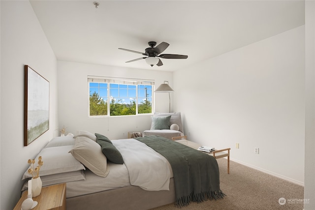 bedroom featuring carpet flooring and ceiling fan