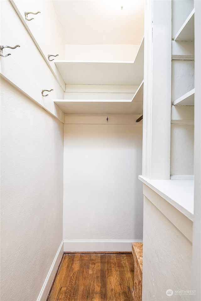 walk in closet with wood-type flooring