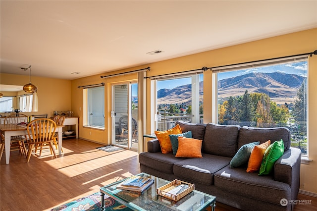 living room with hardwood / wood-style flooring and plenty of natural light