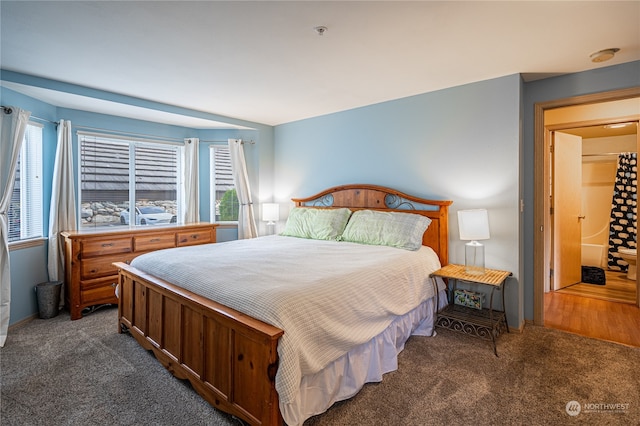 carpeted bedroom with multiple windows