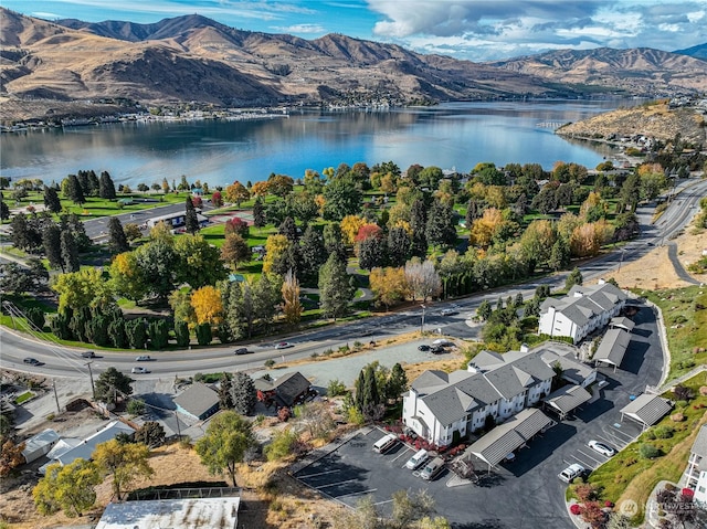 aerial view of a water and mountain view