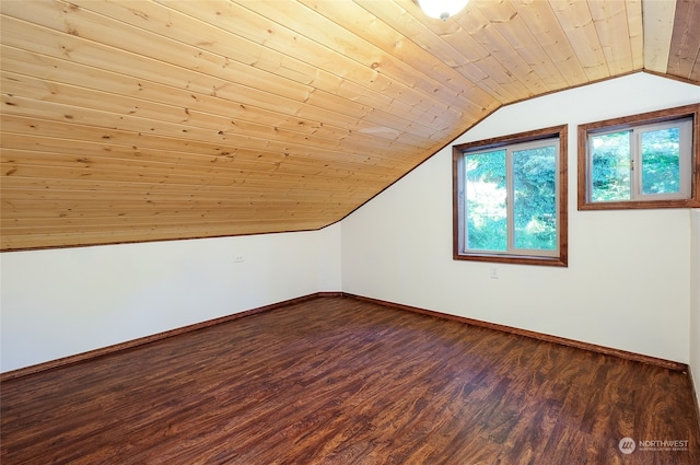 additional living space with hardwood / wood-style floors, lofted ceiling, and wood ceiling