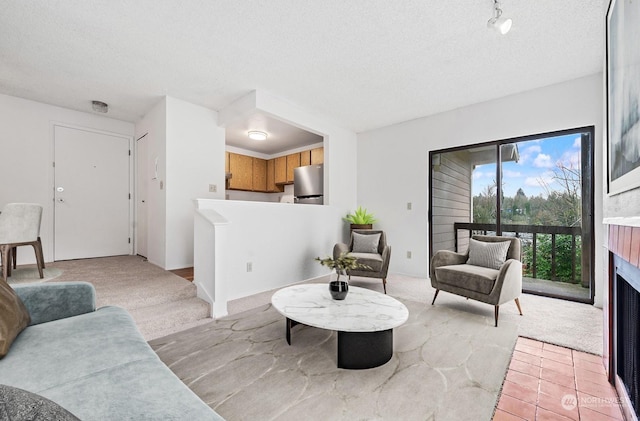 living room featuring a textured ceiling