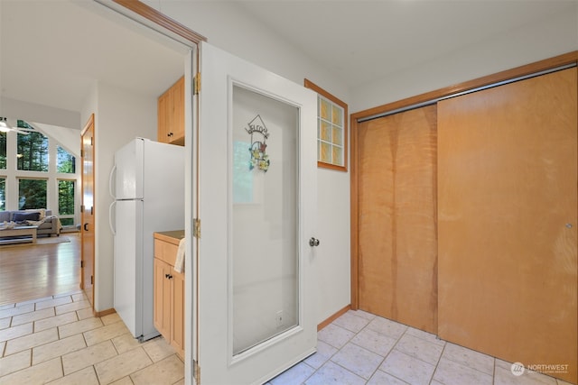 bathroom with vanity and wood-type flooring