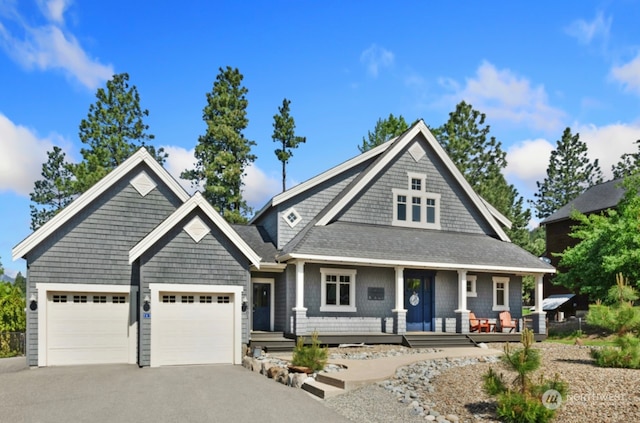 view of front of house featuring covered porch and a garage