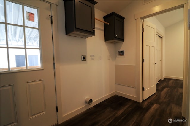 laundry room with hookup for an electric dryer, dark wood-type flooring, and hookup for a washing machine