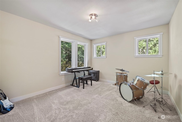 miscellaneous room featuring carpet flooring and baseboards