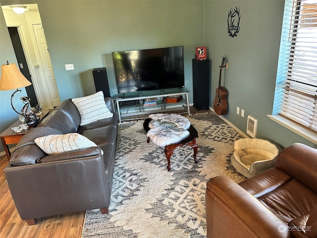 living room with hardwood / wood-style flooring