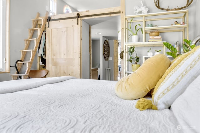 bedroom with a barn door