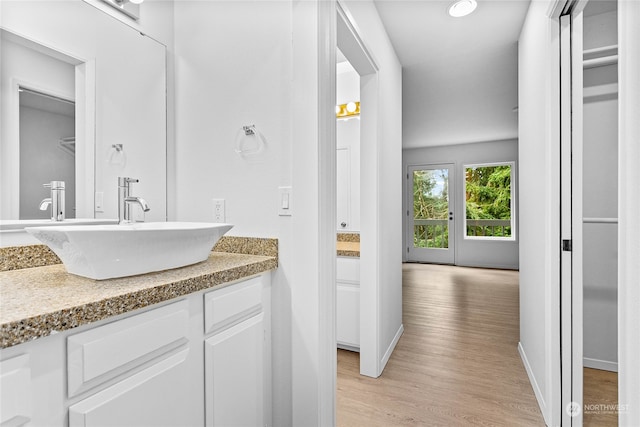 bathroom featuring hardwood / wood-style flooring and vanity