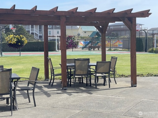 view of patio featuring a playground