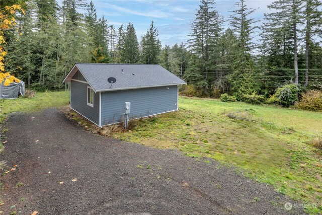 161 Oak St, Quilcene, WA 98376 - view of property exterior with roof with shingles and an outdoor structure