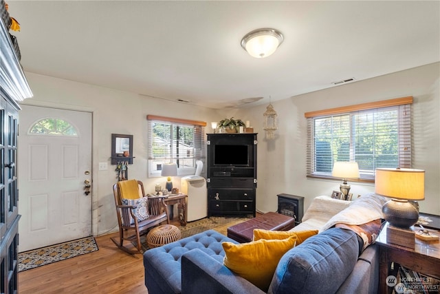 living room with hardwood / wood-style floors