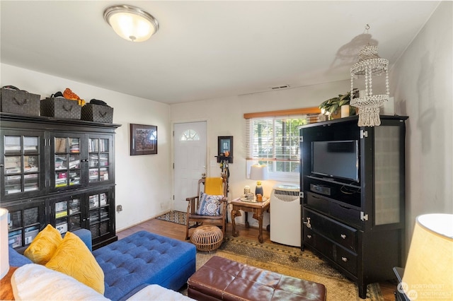 living room with hardwood / wood-style floors