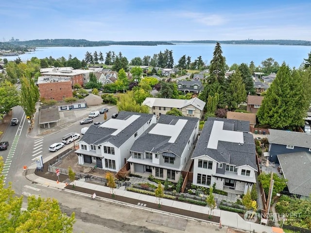 bird's eye view featuring a water view