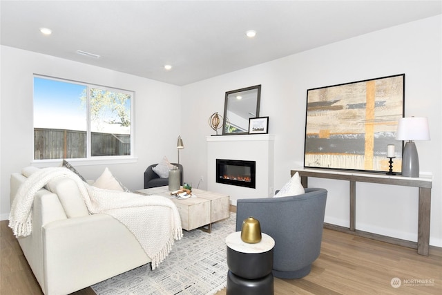 living room featuring light wood-type flooring