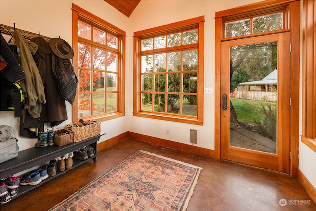 mudroom with vaulted ceiling