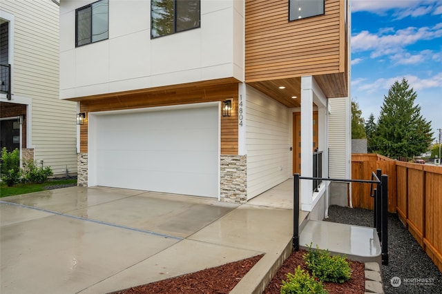 exterior space with a garage