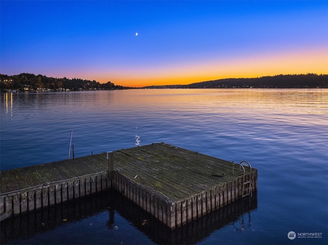 view of dock with a water view