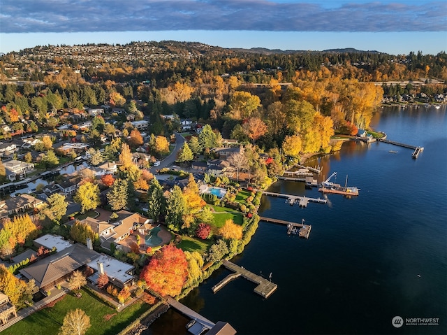 aerial view featuring a water view