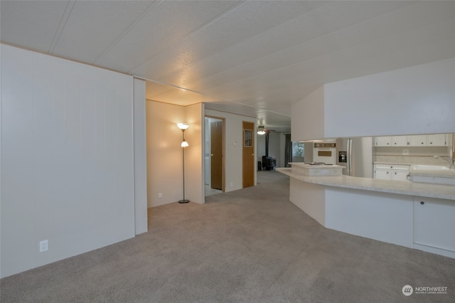 interior space featuring light carpet and sink