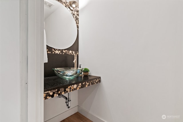 bathroom featuring wood-type flooring and sink