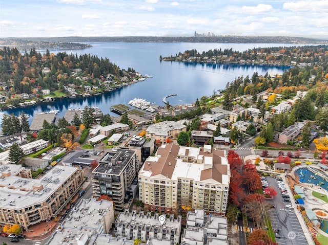 aerial view with a water view