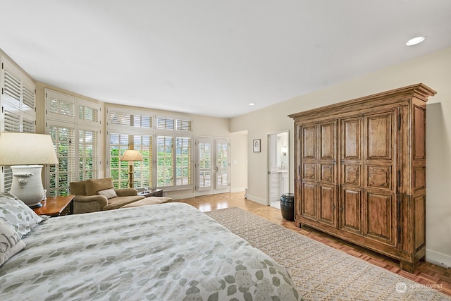 bedroom featuring parquet floors