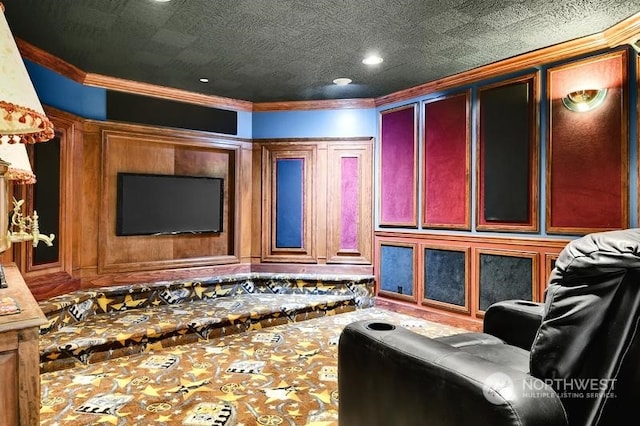 cinema room with ornamental molding