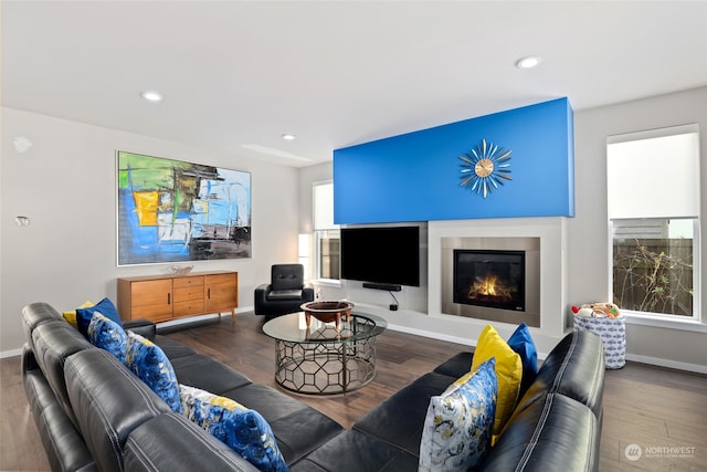 living room with hardwood / wood-style flooring