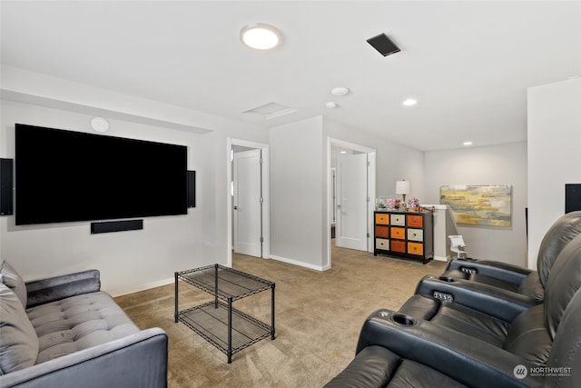 living room with light colored carpet