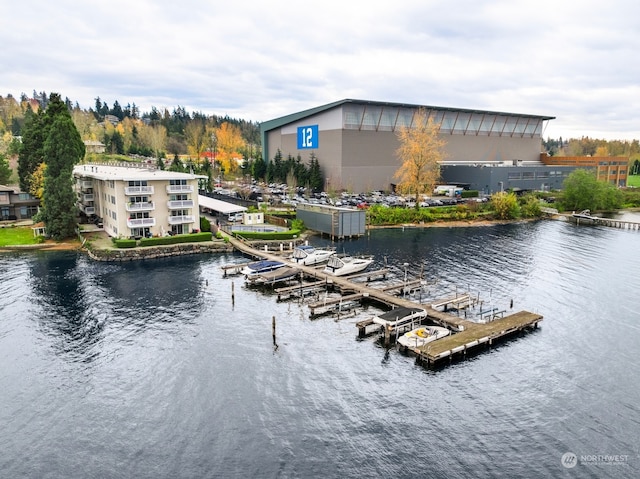 property view of water with a dock