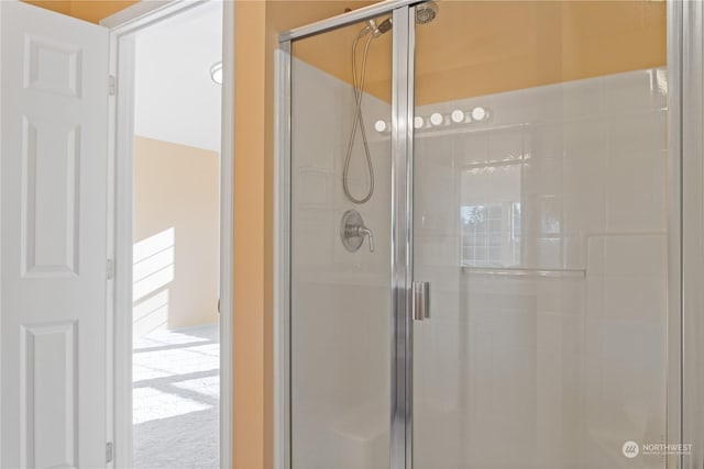 bathroom featuring a shower with door