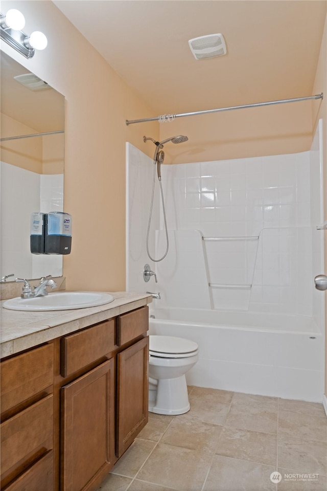 full bathroom with vanity, shower / bathing tub combination, and toilet