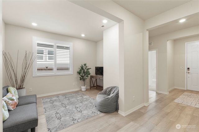 living room with light wood-type flooring