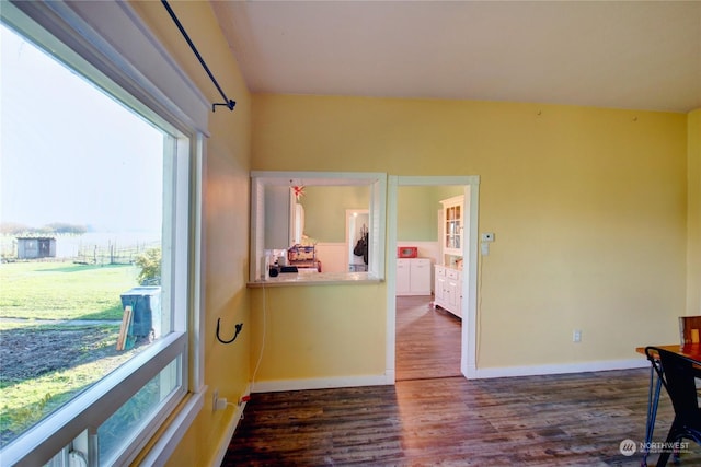 unfurnished room featuring dark hardwood / wood-style floors and washer / dryer